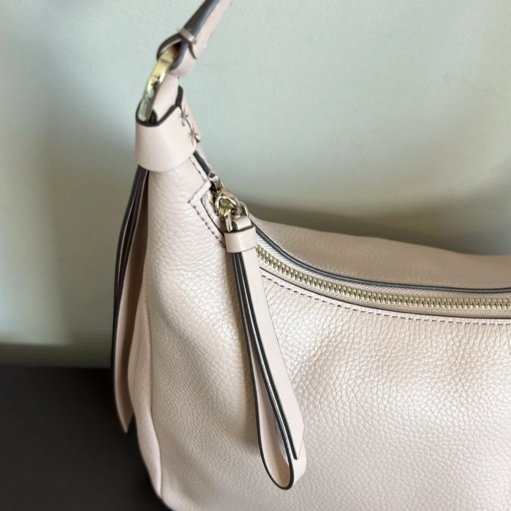 Kate Spade New York Lake Large Hobo Bag Pebbled Leather Pink Pockets Zip Close
